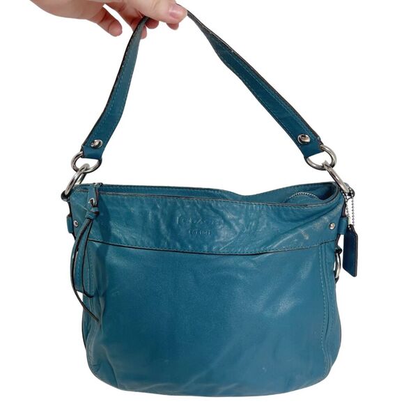 Vintage Coach Leather Hobo Bag Tosca Teal Blue Shoulder Bag Purse - Picture 1 of 13